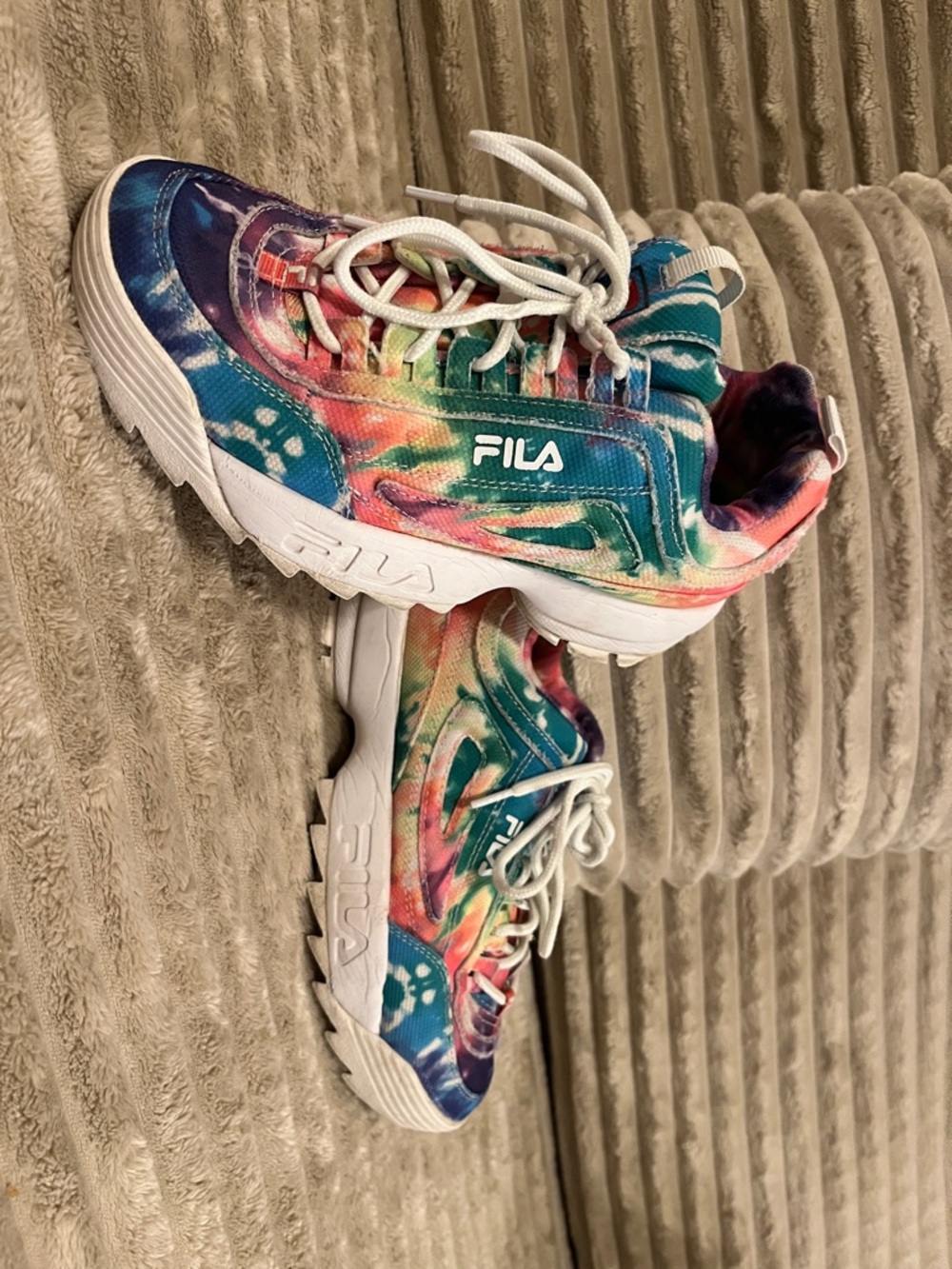 FILA Rainbow Tie-Dye Chunky Sneaker with White Sole